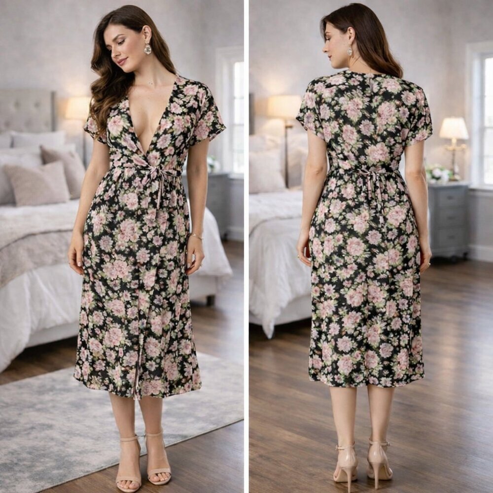 Reformation Thalia Pink Floral Midi Dress in China Rose $248